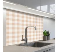 KitchenYeah© Splashback for kitchen 32"x39" / 80x100 cm self-adhesive Sink Splash Splatter Guard Splashbacks Walls Plaid - Pattern - Square - Beige