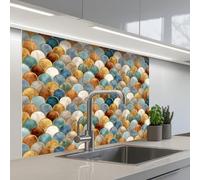 KitchenYeah© Splashback for kitchen 32"x39" / 80x100 cm self-adhesive Sink Splash Splatter Guard Splashbacks Walls Scale shape - Earth tones - Metallic - Glossy