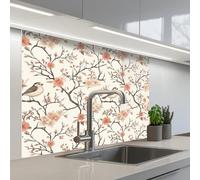 KitchenYeah© Splashback for kitchen 32"x39" / 80x100 cm self-adhesive Wall Protector Decor Panels Cooker Backsplash Cherry Blossom - Sparrow - Pink