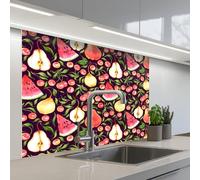 KitchenYeah© Splashback for kitchen 32"x39" / 80x100 cm self-adhesive Wall Protector Decor Panels Cooker Backsplash Dark - Leaf - Fruit - Pattern