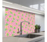 KitchenYeah© Splashback for kitchen 32"x39" / 80x100 cm self-adhesive Wall Protector Splash Back Cooker Backsplash Pink - Stripes - Green - Pear