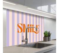 KitchenYeah© Splashback for kitchen 32"x39" / 80x100 cm self-adhesive Wall Protector Splash Back Cooker Backsplash Lilac - Orange - Stripes - Smile