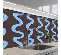 KitchenYeah© Splashback for kitchen 32"x59" / 80x150 cm self-adhesive Back Splashes Kitchens Splash Guard Decor Winding lines - Blue - Brown - Minimalist