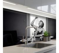 KitchenYeah© Splashback for kitchen 32"x59" / 80x150 cm self-adhesive Back Splashes Kitchens Splash Guard Decor Woman - Spaghetti - Black - White