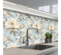 KitchenYeah© Splashback for kitchen 32"x59" / 80x150 cm self-adhesive Back Splashes Kitchens Splash Guard Decor Botanical - Songbird - Blue