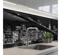 KitchenYeah© Splashback for kitchen 32"x59" / 80x150 cm self adhesive Sink Splash Splatter Guard Backsplash Decor New York - Brooklyn - Bridge - Black and white