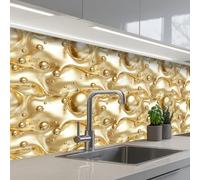 KitchenYeah© Splashback for kitchen 32"x59" / 80x150 cm self adhesive Sink Splash Splatter Guard Backsplash Decor Liquid - Drops - Gold