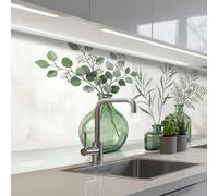 KitchenYeah© Splashback for kitchen 32"x59" / 80x150 cm self adhesive Sink Splash Splatter Guard Backsplash Decor Vases - Leaves - Green