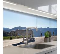 KitchenYeah© Splashback for kitchen 32"x59" / 80x150 cm self adhesive Sink Splash Splatter Guard Backsplash Decor Scottish highlander - Light - Mountain - Nature
