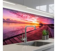 KitchenYeah© Splashback for kitchen 32"x59" / 80x150 cm self-adhesive Sink Splash Splatter Guard Splashbacks Walls Jetty - Water - Sun - Pink - Horizon