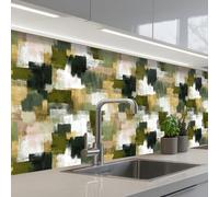 KitchenYeah© Splashback for kitchen 32"x59" / 80x150 cm self-adhesive Sink Splash Splatter Guard Splashbacks Walls Brush stripes - Moss - Shades of green
