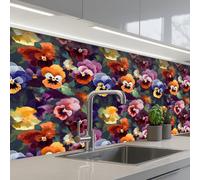 KitchenYeah© Splashback for kitchen 32"x59" / 80x150 cm self-adhesive Sink Splash Splatter Guard Splashbacks Walls Violets - Colors - Petals