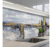 KitchenYeah© Splashback for kitchen 32"x59" / 80x150 cm self-adhesive Sink Splash Splatter Guard Splashbacks Walls Abstract - Texture - Gold - Gray - Modern