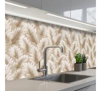 KitchenYeah© Splashback for kitchen 32"x59" / 80x150 cm self-adhesive Sink Splash Splatter Guard Splashbacks Walls Botanical - Pattern - Beige