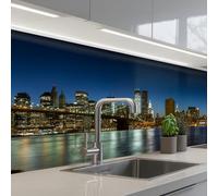 KitchenYeah© Splashback for kitchen 32"x59" / 80x150 cm self-adhesive Sink Splash Splatter Guard Splashbacks Walls City Lights - Evening - Skyline - Bridge