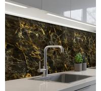KitchenYeah© Splashback for kitchen 32"x59" / 80x150 cm self-adhesive Wall Protector Decor Panels Cooker Backsplash Black - Marble - Gold