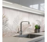 KitchenYeah© Splashback for kitchen 32"x59" / 80x150 cm self-adhesive Wall Protector Decor Panels Cooker Backsplash Leaves - Beige - Botanical - Vintage