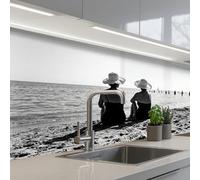 KitchenYeah© Splashback for kitchen 32"x59" / 80x150 cm self-adhesive Wall Protector Decor Panels Cooker Backsplash Women - Sun hat - Beach - Black - White