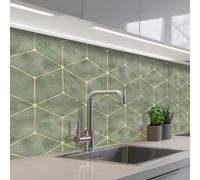KitchenYeah© Splashback for kitchen 32"x59" / 80x150 cm self-adhesive Wall Protector Decor Panels Cooker Backsplash Subtle - Geometric - Gold - Green