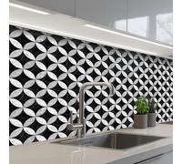 KitchenYeah© Splashback for kitchen 32"x59" / 80x150 cm self-adhesive Wall Protector Splash Back Cooker Backsplash Circle - Tiles - Marble - Black - White