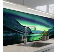 KitchenYeah© Splashback for kitchen 32"x59" / 80x150 cm self-adhesive Wall Protector Splash Back Cooker Backsplash Northern Lights - Norway - Ice - Yellow - Mountain - Water- Snow