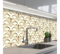 KitchenYeah© Splashback for kitchen 32"x59" / 80x150 cm self-adhesive Wall Protector Splash Back Cooker Backsplash Ornament - Baroque - Gold
