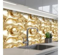 KitchenYeah© Splashback for kitchen 32"x79" / 80x200 cm self adhesive Sink Splash Splatter Guard Backsplash Decor Liquid - Drops - Gold
