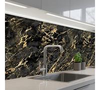 KitchenYeah© Splashback for kitchen 32"x79" / 80x200 cm self adhesive Sink Splash Splatter Guard Backsplash Decor Marble - Black - Gold Texture