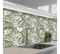 KitchenYeah© Splashback for kitchen 32"x79" / 80x200 cm self adhesive Sink Splash Splatter Guard Backsplash Decor Botanical - Flowers - Green