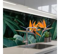 KitchenYeah© Splashback for kitchen 32"x79" / 80x200 cm self-adhesive Sink Splash Splatter Guard Splashbacks Walls Bird of paradise - Flower - Exotic