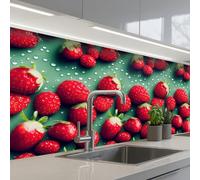 KitchenYeah© Splashback for kitchen 32"x79" / 80x200 cm self-adhesive Sink Splash Splatter Guard Splashbacks Walls Strawberries - Red - Green - Crowns