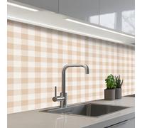 KitchenYeah© Splashback for kitchen 32"x79" / 80x200 cm self-adhesive Sink Splash Splatter Guard Splashbacks Walls Plaid - Pattern - Square - Beige
