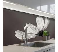 KitchenYeah© Splashback for kitchen 32"x79" / 80x200 cm self-adhesive Sink Splash Splatter Guard Splashbacks Walls Flower - Minimalist - Black - White