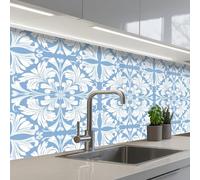 KitchenYeah© Splashback for kitchen 32"x79" / 80x200 cm self-adhesive Sink Splash Splatter Guard Splashbacks Walls Tile - Pattern - White - Blue