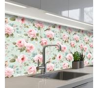KitchenYeah© Splashback for kitchen 32"x79" / 80x200 cm self-adhesive Wall Protector Decor Panels Cooker Backsplash Roses - Birds - Pastel - Colorful
