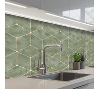KitchenYeah© Splashback for kitchen 32"x79" / 80x200 cm self-adhesive Wall Protector Decor Panels Cooker Backsplash Subtle - Geometric - Gold - Green