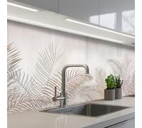 KitchenYeah© Splashback for kitchen 32"x79" / 80x200 cm self-adhesive Wall Protector Decor Panels Cooker Backsplash Leaves - Beige - Botanical - Vintage