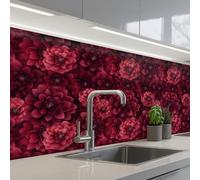 KitchenYeah© Splashback for kitchen 32"x79" / 80x200 cm self-adhesive Wall Protector Decor Panels Cooker Backsplash Dahlias - Flowers - Red