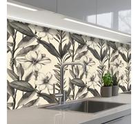 KitchenYeah© Splashback for kitchen 32"x79" / 80x200 cm self-adhesive Wall Protector Splash Back Cooker Backsplash Classic - Botanical - Black - Beige