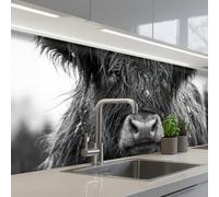 KitchenYeah© Splashback for kitchen 32"x98" / 80x250 cm self-adhesive Back Splashes Kitchens Splash Guard Decor Scottish highlander - Black - White - Snowflakes