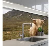 KitchenYeah© Splashback for kitchen 32"x98" / 80x250 cm self-adhesive Back Splashes Kitchens Splash Guard Decor Scotch highlander - Mountains - Grass field