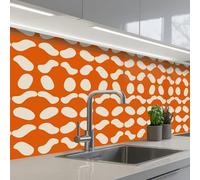 KitchenYeah© Splashback for kitchen 32"x98" / 80x250 cm self-adhesive Back Splashes Kitchens Splash Guard Decor Orange - Organic shapes - White