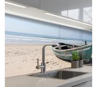 KitchenYeah© Splashback for kitchen 32"x98" / 80x250 cm self adhesive Sink Splash Splatter Guard Backsplash Decor Boat - Sandy beach - Sea