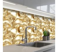 KitchenYeah© Splashback for kitchen 32"x98" / 80x250 cm self adhesive Sink Splash Splatter Guard Backsplash Decor Liquid - Drops - Gold