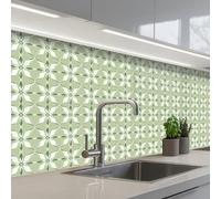 KitchenYeah© Splashback for kitchen 32"x98" / 80x250 cm self adhesive Sink Splash Splatter Guard Backsplash Decor Pattern - Flower shape - Green