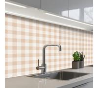 KitchenYeah© Splashback for kitchen 32"x98" / 80x250 cm self-adhesive Sink Splash Splatter Guard Splashbacks Walls Plaid - Pattern - Square - Beige