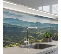 KitchenYeah© Splashback for kitchen 32"x98" / 80x250 cm self-adhesive Sink Splash Splatter Guard Splashbacks Walls Landscape - Valley - Green