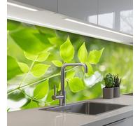 KitchenYeah© Splashback for kitchen 32"x98" / 80x250 cm self-adhesive Sink Splash Splatter Guard Splashbacks Walls Nature - Spring - Green - Leaves