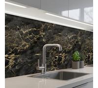 KitchenYeah© Splashback for kitchen 32"x98" / 80x250 cm self-adhesive Sink Splash Splatter Guard Splashbacks Walls Black - Marble - Gold - Nerf
