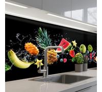KitchenYeah© Splashback for kitchen 32"x98" / 80x250 cm self-adhesive Sink Splash Splatter Guard Splashbacks Walls Fruit - Black